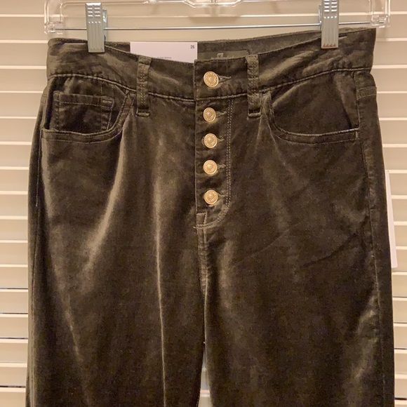 7 For All Mankind High Waist Ankle Skinny Velour Pants in Green - Picture 5 of 16